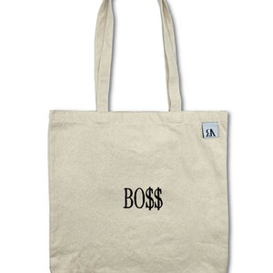 Embroidered BOSS Cotton Tote Bag