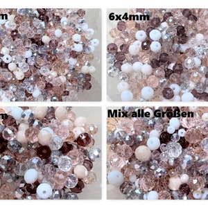 Perline di cristallo MIX * Ø4x3mm/0,029 pz.-Ø6x4mm/0,039 pz.-Ø8x6mm/0,049 pz. * Perle di vetro * sfaccettate * rosa * bianche * argento * salmone