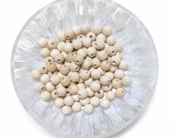 Wooden Grooved Beads • Hinoki Wood • Natural, untreated • Ø 11 x 12 mm • 20 pieces (0.15 EUR/piece) • No. 600352
