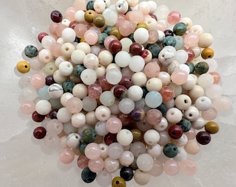 Mélange de perles de pierres précieuses * Ø 4 mm * Calcédoine * Agate * Quartz * Pierres naturelles * Marbre * Calcite * 50/100/200 pièces au choix