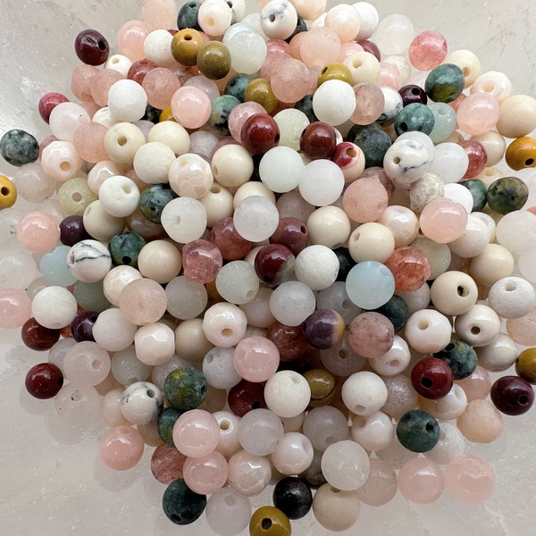 Gemstone beads mix * Ø 4 mm * Chalcedony * Agate * Quartz * Natural stones * Marble * Calcite * 50/100/200 pieces selectable