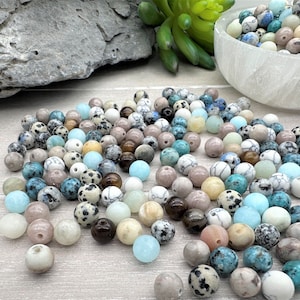 Mélange de perles de pierres précieuses * Ø 8 mm * 25/50/100/200 pièces * Calcite * Calcédoine * Perles en pierre naturelle Quartz * Agate * Marbre * Jaspe dalmate et bien plus encore.