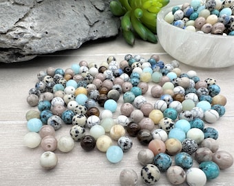 Gemstone beads mix * Ø 8 mm * 25/50/100/200 pieces * Calcite * Chalcedony * Natural stone beads Quartz * Agate * Marble * Dalmatian Jasper and much more.