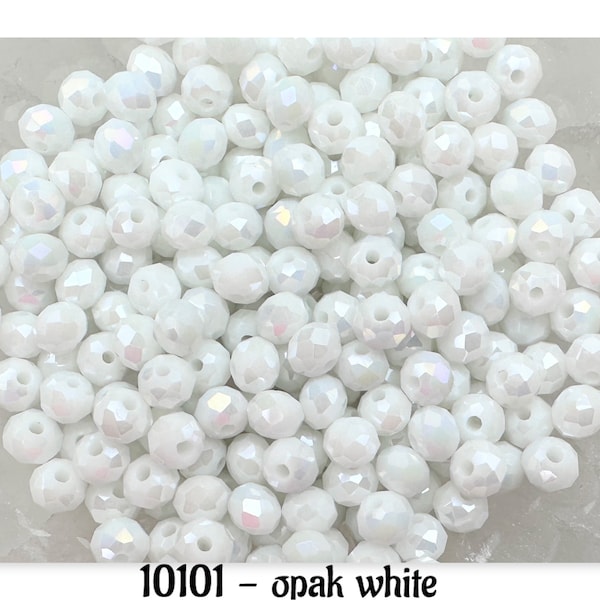 100 Stück (0,039 EUR/St.) * Kristallperlen * 6x4 mm * Glasschliffperlen * Rondelle * facettiert * opak weiß