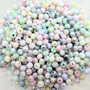 200 pezzi di perline di cristallo MIX * Ø 4 x 3 mm * perline di vetro * sfaccettate * mix primaverile * blu * rosa * verde * giallo * grigio (0,029 EUR/pezzo)