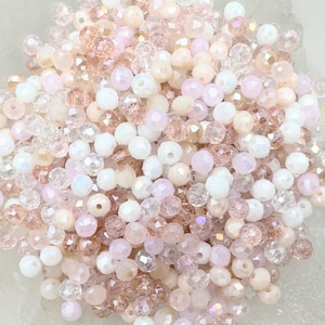 200 pcs. Crystal beads MIX * Ø 4 x 3 mm * cut glass beads * faceted * colorful craft mix DIY * off white pink peachy * (0.029 EUR/piece)