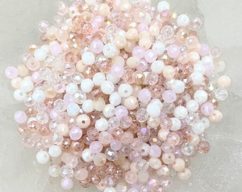 200 pcs Perles de cristal MIX * Ø 4 x 3 mm * perles de verre taillées * à facettes * mélange artisanal coloré DIY * écru rose pêche * (0,029 EUR/pièce)