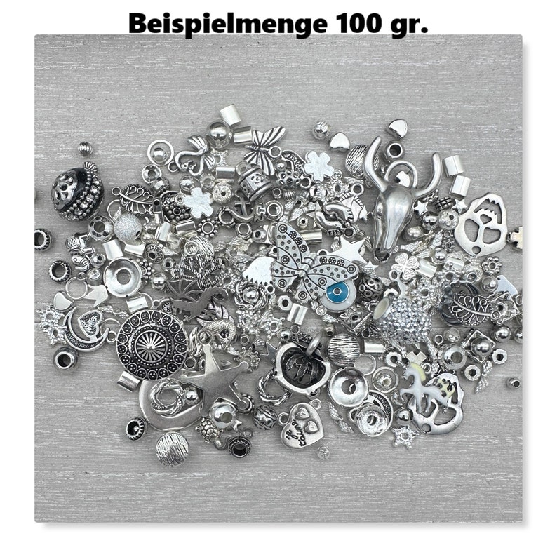 Grosser Metall Perlen MIX 100 g ca. 150-175 Teile Charms Anhänger Spacer Beads Daisy Kugeln Sterne Motive 99,50 EUR/Kg Bild 2