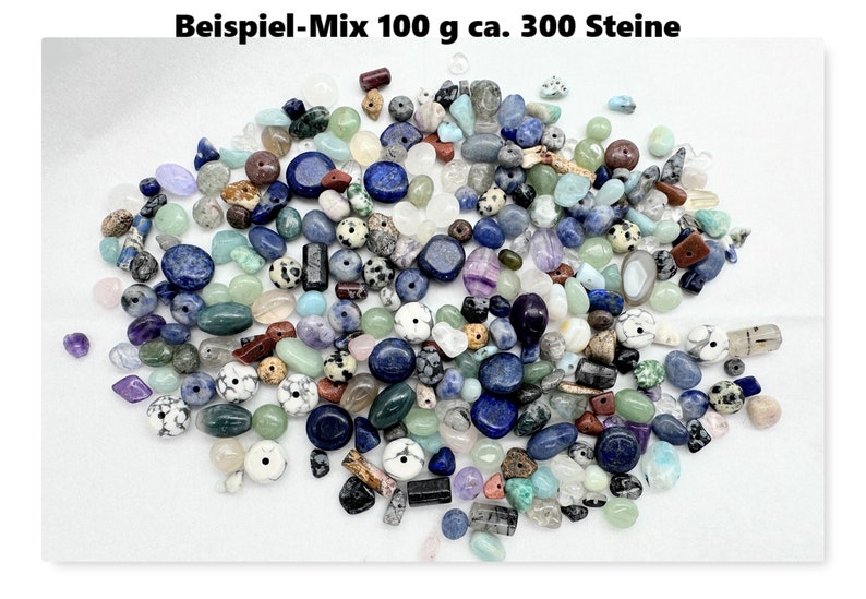 Mélange de grandes perles de pierres précieuses environ 60 pierres différentes chips 25 g/50 g/100 g/200 g quartz pierre naturelle jaspe améthyste calcite et bien plus encore. 100 g - 300 Steine