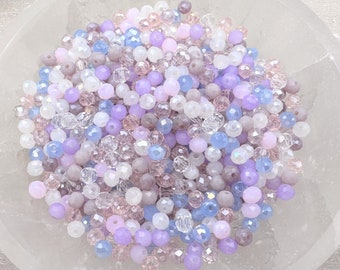 200 pcs Perles de cristal MIX * Ø 4 x 3 mm * perles de verre taillées * à facettes * mélange artisanal coloré DIY * rose violet blanc transparent * (0,029 EUR/pièce)