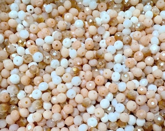 150 pcs Perles de cristal MIX * Ø 6 x 4 mm * perles de verre taillées * à facettes * mélange artisanal coloré DIY * orange * blanc * crème * (0,039 EUR/pièce)