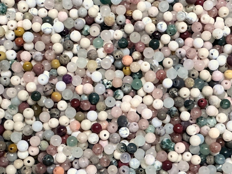 Edelstein Perlen Mix Ø 4 mm Chalcedon Achat Quarze Natursteine Marmor Calcit 50/100/200 Stück wählbar Bild 2