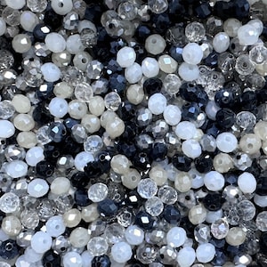 150 pezzi perline di cristallo MIX * Ø 6 x 4 mm * perline di vetro * sfaccettate * mix colorato fai da te * nero * cristallo * grigio * (0,039 EUR/pz.)