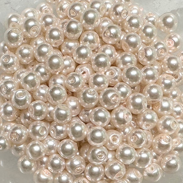 Perles de cire en verre * Ø 6 mm * 100 pièces (0,02 EUR/pc.) * perles de verre * perles de cire * perles Renaissance * blanc cassé