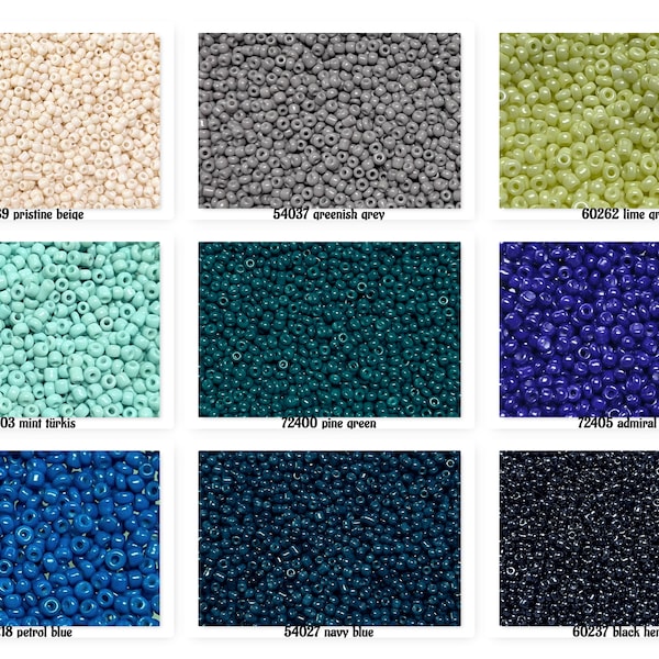 Ø 2 mm * Rocailles * 25 g (80,00 EUR/Kilo) * Glasperlen * 12/0 * beige * grey * green * mint * pine * admiral * blue * petrol * navy * black