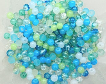 Perles de verre MIX * givré * mat * brillant * Ø 4 mm * 200 pièces (0,02 EUR/pc.) * blanc mat * transparent * bleu * vert * tacheté