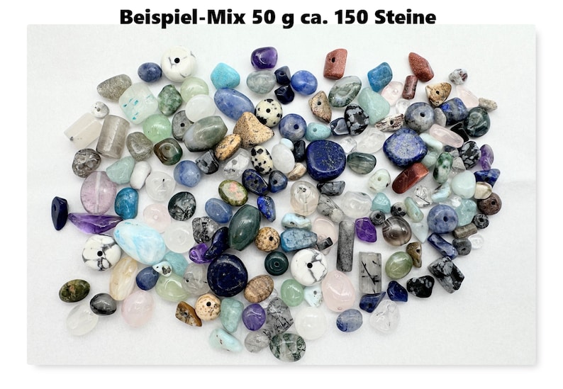 Mélange de grandes perles de pierres précieuses environ 60 pierres différentes chips 25 g/50 g/100 g/200 g quartz pierre naturelle jaspe améthyste calcite et bien plus encore. 50 g - 150 Steine