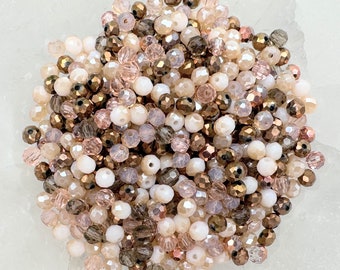 200 pcs Perles de cristal MIX * Ø 4 x 3 mm * perles de verre taillées * facettes * mélange artisanal coloré DIY * tons marron * (0,029 EUR/pièce)