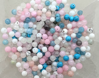 Edelstein Perlen Mix * Ø 4 mm * Heilsteine * Rosenquarz * Chalcedon * Calcit * Achat * Jaspis * Magnesit * 50/100/200 Stück wählbar