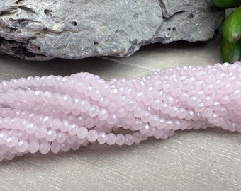 200 pièces (0,029 EUR/pièce) * perles de cristal * 4 x 3 mm * perles de verre * rondelle * à facettes * rose bonbon