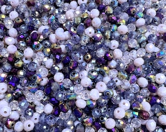 150 pcs Perles de cristal MIX * Ø 6 x 4 mm * perles de verre taillées * à facettes * mélange artisanal coloré DIY * lilas * violet * cristal * (0,039 EUR/pièce)