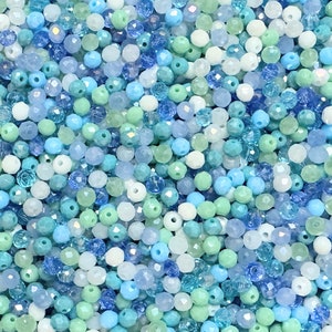 200 pezzi di perline di cristallo MIX * Ø 4 x 3 mm * perline di vetro * sfaccettate * mix colorato fai da te * bianco * blu * verde * (0,029 EUR/pezzo)