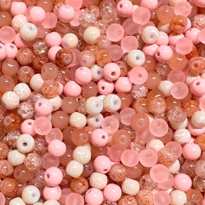 Glass beads MIX * Ø 6 mm * 200 pieces (0.03 EUR/piece) * craft mix * pearl mix * cream * salmon * orange * salmon * shimmering * mottled