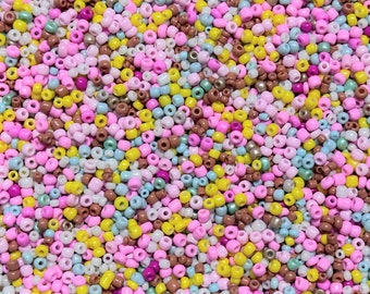 MIX * Ø 2mm * Rocailles * 50 g (80,00 EUR/Kilo) * Bastelmix * 12/0 * weiß * gelb * rosa * pink * türkis * braun