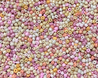 MIX * Ø 4 mm * Rocailles * 50 g (80,00 EUR/Kilo) * 6/0 * Glasperlen * Bastelmix * creme * beige * apricot * rosa