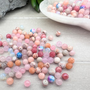 Gemstone beads mix * Ø 8 mm * 25/50/100/200 pieces * Calcite * Chalcedony * Natural stone beads Quartz * Marble * Jade * Rose quartz and much more.