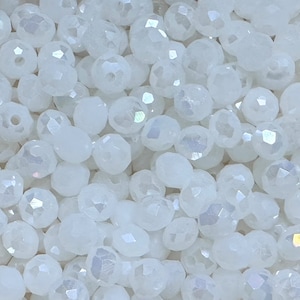 Perline di cristallo • 6 x 4 mm • 100 pezzi • perline di vetro tagliato • rondelle • sfaccettate • bianco latte • n. art. F138