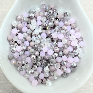 200 pezzi perline di cristallo MIX * Ø 4 x 3 mm * perline di vetro * sfaccettate * mix colorato per bricolage * lilla rosa viola grigio bianco * (0,029 EUR/pz.)