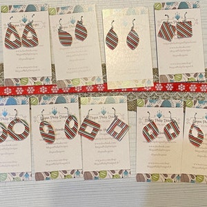 Christmas Red/White/Green Micro Stripe Smaller Acrylic Dangle Earrings
