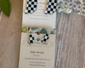 Indiana Black and White Check  Earring
