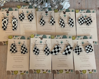 Black and White Check Acrylic Dangle Earrings