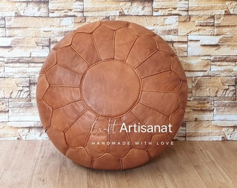 Moroccan leather pouf, Moroccan Ottoman pouf, brown Moroccan pouffe , Moroccan vintage pouf, leather pouf - Moroccan home - decor Boho Decor