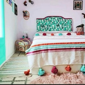 Free Shipping, Cotton Moroccan Blanket,bedroom blanket,moroccan pompom blanket,moroccan throw blanket, woven blanket, bed throw with tassel