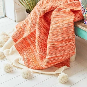 Wool Moroccan Blanket,bedroom blanket,moroccan pompom blanket,moroccan throw blanket,bed spread, woven blanket, bed throw with tassel