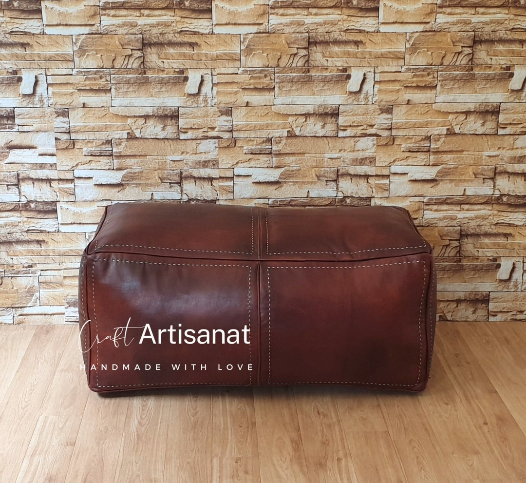 Rectangular Pouf Rectangular Leather Pouf Square Ottoman Pouffe Moroccan Leather Pouf ...