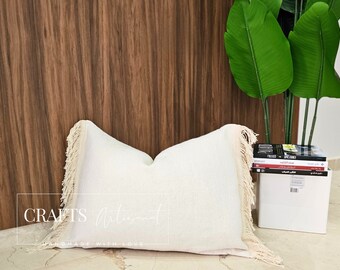 Pair of 2 Fringe Pillow Cover Boho Fringed Cushion Tassel Trim Throw Pillow Decorative Fringe Pillows Handmade Bohemian  Fringed Cushion