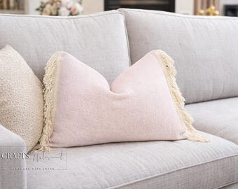 Pair of 2 Fringe Pillow Covers – Handmade Moroccan Cotton Cushion Set, Boho Decorative Throw Pillows – Set of 2 Boho Cushion Covers