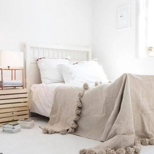 Free Shipping, Cotton Moroccan Blanket,bedroom blanket,moroccan pompom blanket,moroccan throw blanket, woven blanket, bed throw with tassel