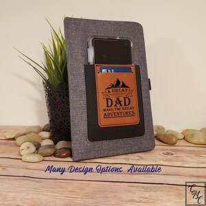 Custom/Personalized Laser Engraved Faux Leather Journal with Cell Phone and Card holder in various color options great as a gift for Dad!