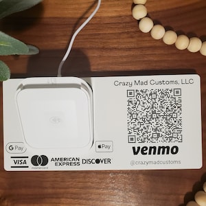 Custom/Personalized Square Payment Holder with your Venmo QR Code, name, and payment forms accepted