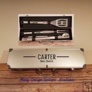 Custom/Personalized Laser Marked and Vinyl Graphic BBQ Set made from Aluminum/PVC great as a gift!