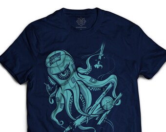 Robot Octopus T shirt Navy