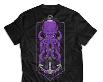 Octopus Anchor Nautical T shirt black Screenprint