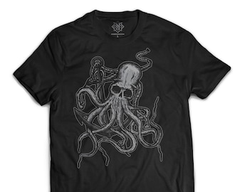 Nautical Octopus Skull T shirt Black
