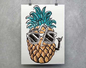 Pineapple Bro Block print Linocut