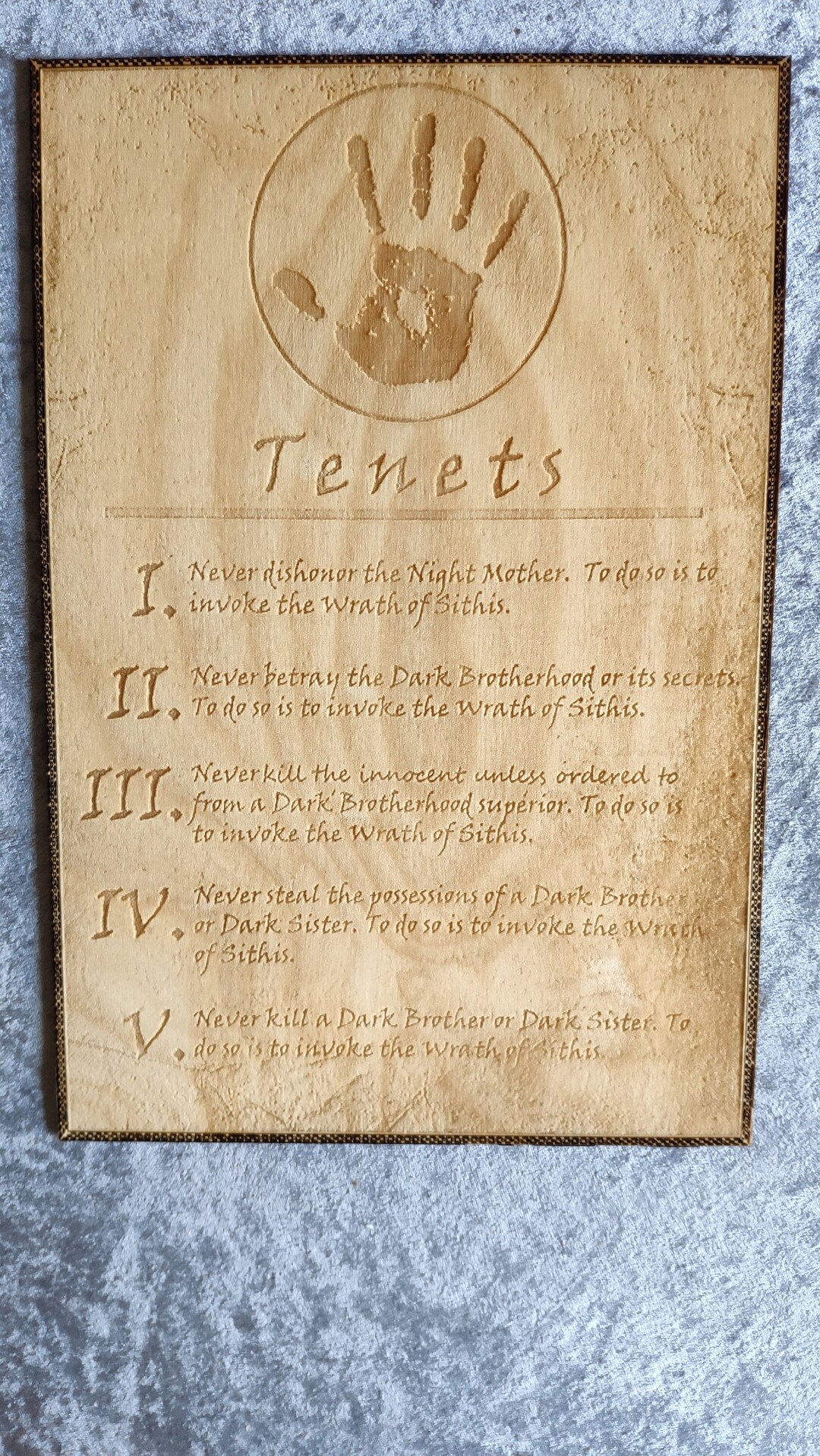 Laser Engraved Tenets From the Dark Brotherhood, the Elder Scrolls - Etsy